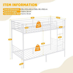 Twins Bunk Bed Frame Single Loft Sleeper Metal Bed - thumbnail 2