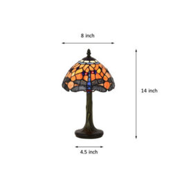Belofay 8 Inches Dragon Tiffany Table Lamps, Stained Glass Handmade Tiffany Vintage Bedside Table Lamps 13 Inches Height - thumbnail 3