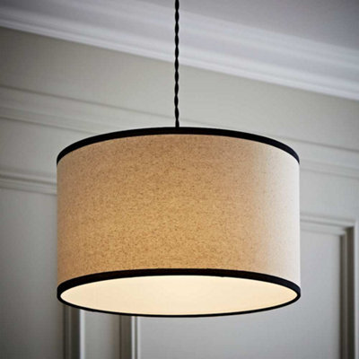 Valuelights Eva Natural Linen Fabric With Black Trim Drum Light Shade (D)35Cm - image 1