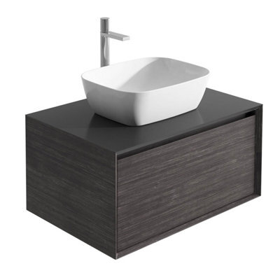 Plum&clay Matterhorn Dark Oak Wall Hung Bathroom Vanity Unit With Black Countertop (W)600mm (H)450mm - image 1