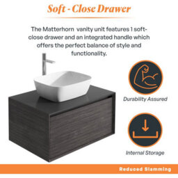 Plum&clay Matterhorn Dark Oak Wall Hung Bathroom Vanity Unit With Black Countertop (W)600mm (H)450mm - thumbnail 3