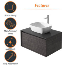 Plum&clay Matterhorn Dark Oak Wall Hung Bathroom Vanity Unit With Black Countertop (W)600mm (H)450mm - thumbnail 5