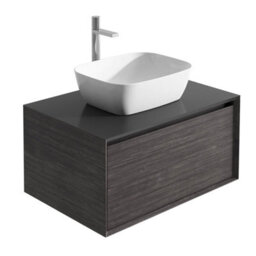 Plum&clay Matterhorn Dark Oak Wall Hung Bathroom Vanity Unit With Black Countertop (W)600mm (H)450mm