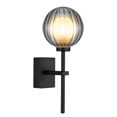 Luminosa Lighting Luminosa Ander Globe Wall Lights Matt Black Ip44 Ball Smoke Glass Shade 1X G9