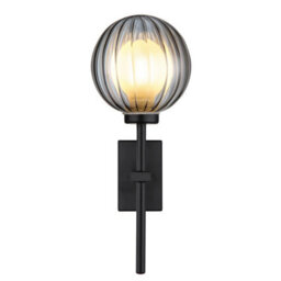 Luminosa Lighting Luminosa Ander Globe Wall Lights Matt Black Ip44 Ball Smoke Glass Shade 1X G9 - thumbnail 3