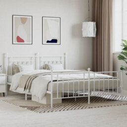 Berkfield Metal Bed Frame With Headboard And Footboard White 183X213 Cm - thumbnail 1