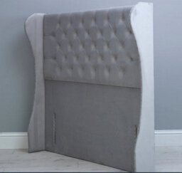Comfy Deluxe 4Ft6 54Inch  Sky Blue Plush Floorstanding Chesterfield Curved Wing Beading Headboard - thumbnail 2