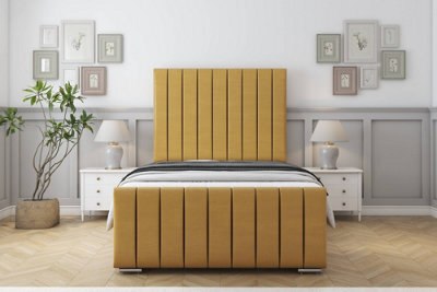 "Sloomy California Mustard Plush Bed Frame With Mattress With 50"" Upholstered Headboard 3' Single" - image 1