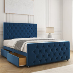 Bsspoke Maya Divan Bed Blue Plush Velvet 24Inch Headboard & Footboard 2Drawers Same Side & No Mattress In 3Ft 4Ft 4Ft6 5Ft 6Ft - thumbnail 2