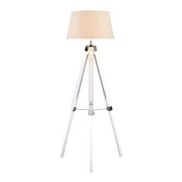 Orsina Minimalist White Wood Tripod Floor Lamp, Industrial-Inspired Lamp With Sturdy Metal Rods, Unique Tall Light