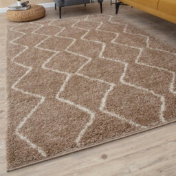 The Rugs Moroccan Shaggy Rugs And Runners Soft Fluffy Wavy Trellis Design High Pile Beige And Ivory Living Room Kitchen Hallway 820