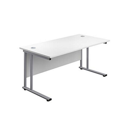 Office Hippo Heavy Duty Rectangular Cantilever Pc Desk, Home, Table, Integrated Cable Ports, 5 Yr Wty, Silver Frame, White Top