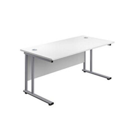 Office Hippo Heavy Duty Rectangular Cantilever Pc Desk, Home, Table, Integrated Cable Ports, 5 Yr Wty, Silver Frame, White Top
