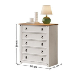 Mercers Furniture Corona White Small 5 Drawer Chest Solid Wood Pine Wooden With Mexican Shabby Chic Styling - thumbnail 2