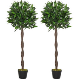 Artificial Bay Laurel Tree Pair Decorative Faux Topiary Plant For Indoor Or Outdoor Garden Patio Home Entrance Display - thumbnail 1