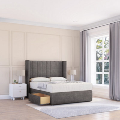 "Sloomy 3Ft Falcon Naples Slate Memory Foam Bed Set With No Drawers Mattress & 54"" Wingback Headboard - Single" - image 1