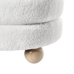 Wyld And Coco Luxenest Pouffe Teddy Boucle Off-White With Pine Wood Legs, Round Footstool W42 X D42 X H41Cm - thumbnail 8