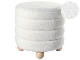 Wyld And Coco Luxenest Pouffe Teddy Boucle Off-White With Pine Wood Legs, Round Footstool W42 X D42 X H41Cm - thumbnail 3