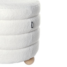 Wyld And Coco Luxenest Pouffe Teddy Boucle Off-White With Pine Wood Legs, Round Footstool W42 X D42 X H41Cm - thumbnail 6
