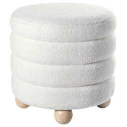 Wyld And Coco Luxenest Pouffe Teddy Boucle Off-White With Pine Wood Legs, Round Footstool W42 X D42 X H41Cm - thumbnail 1