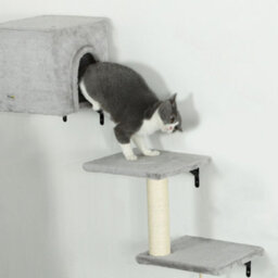 Pawhut 6-Piece Cat Wall Furniture Set With Platforms Sisal Post Bed Toy Grey - thumbnail 9