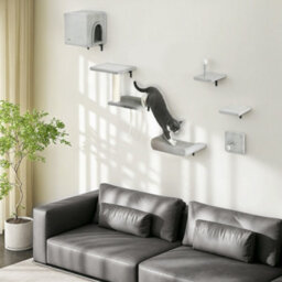 Pawhut 6-Piece Cat Wall Furniture Set With Platforms Sisal Post Bed Toy Grey - thumbnail 1