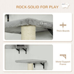 Pawhut 6-Piece Cat Wall Furniture Set With Platforms Sisal Post Bed Toy Grey - thumbnail 6