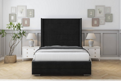 "Sloomy Sterling Black Plush Bed Frame With 50""  Upholstered Wingback Headboard 5' King" - image 1
