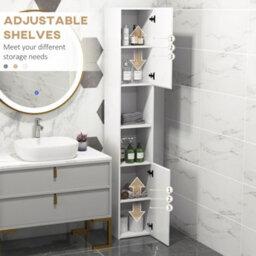 Wyld Haus Yoco High Gloss White Freestanding Bathroom Storage Cabinet With Doors And Adjustable Shelves, 1815mm High - thumbnail 5