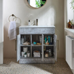 Homestylestore 810mm Concrete Grey Floorstanding Bathroom Vanity Unit And Aged Gold T Bar Handle - thumbnail 2