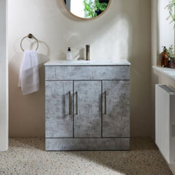 Homestylestore 810mm Concrete Grey Floorstanding Bathroom Vanity Unit And Aged Gold T Bar Handle