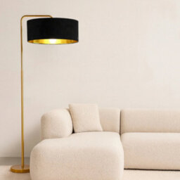 CGC Interiors Cgc Kyra Brushed Gold Angled Floor Lamp With Black 45Cm Velvet Lampshade - thumbnail 2