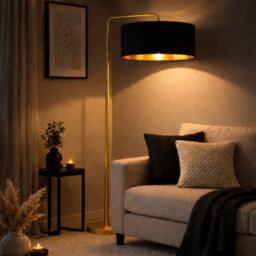 CGC Interiors Cgc Kyra Brushed Gold Angled Floor Lamp With Black 45Cm Velvet Lampshade - thumbnail 3