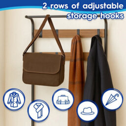 Coat Rack Stand With Shoe Storage Bench 9 Hooks Rustic - Light Rustic Brown - thumbnail 4
