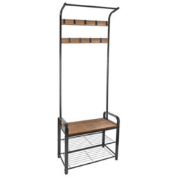 Coat Rack Stand With Shoe Storage Bench 9 Hooks Rustic - Light Rustic Brown - thumbnail 1