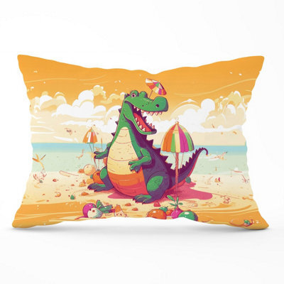 Warren Reed Designer Crocodile On A Beach Holiday Cushions 33Cm X 48Cm - image 1