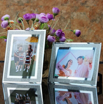 DEENZ Set Of 4 Glitter Mirror Photo Frame Silver Picture Frames Crystal Display S - image 1