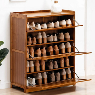 5 Tiers 3 Flip Doors Shoe Cabinet Storage Cupboard Rack Wooden Footwear Stand - image 1