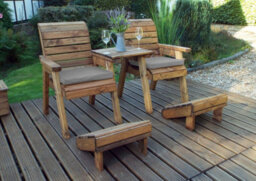 Charles Taylor Trading Charles Taylor Deluxe Wooden Straight 2X Chair Lounger & Footstool Grey Cushion - thumbnail 1