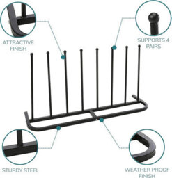 House Of Home 4 Pair Black Boot Rack Shoe Welly Stand Storage Organiser - thumbnail 4