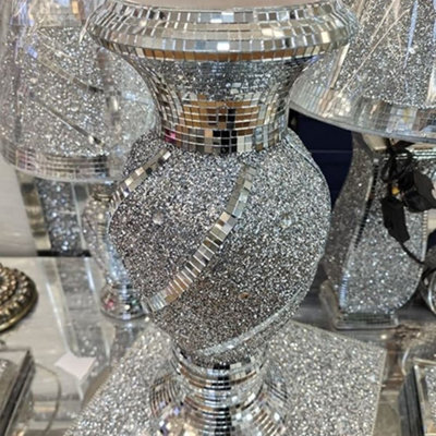 Biznest 30Cm Crushed Diamond Crystal Silver Vase Sparkle Ornament Bling Diamante Gift Flowering Pot Ceramic Design