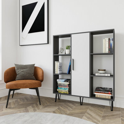 Decorotika Peoria 6 Shelves And A Cabinet Bookcase Anthracite & White - image 1