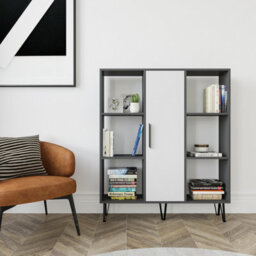 Decorotika Peoria 6 Shelves And A  Cabinet Bookcase Anthracite & White - thumbnail 2