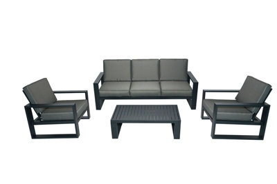 4 Pieces Aluminum Outdoor Patio Sectional Conversation Set With Coffee Table, Thick Cushion - 2 Armchair + 3 Seaters - image 1