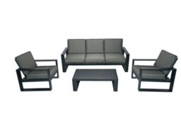 4 Pieces Aluminum Outdoor Patio Sectional Conversation Set With Coffee Table, Thick Cushion - 2 Armchair + 3 Seaters - thumbnail 1