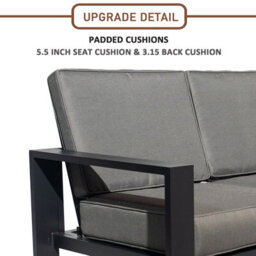 4 Pieces Aluminum Outdoor Patio Sectional Conversation Set With Coffee Table, Thick Cushion - 2 Armchair + 3 Seaters - thumbnail 3