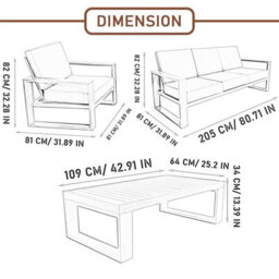 4 Pieces Aluminum Outdoor Patio Sectional Conversation Set With Coffee Table, Thick Cushion - 2 Armchair + 3 Seaters - thumbnail 2