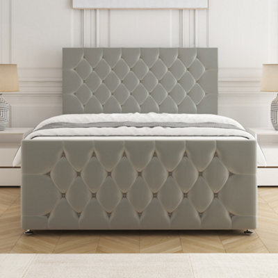Bsspoke Maya Divan Bed Set Silver Plush Velvet With 24Inch Headboard & 20Inch Footboard & Mattress No Drawers In All Sizes - image 1