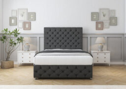 "Comfort Florida Graphite Tweed Divan Bed Base 2 Drawers Left Side - 26"" Strutted  & 12"" Footboard 2'6 Small Single" - thumbnail 1