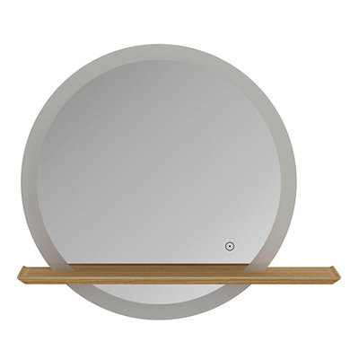 GoodHome Avela Oak Circular Wall-Mounted Bathroom Illuminated Contemporary Bathroom Mirror (H)70Cm (W)80Cm - image 1